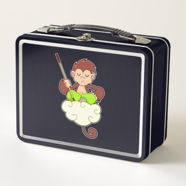 Monkey in Cross legged on Clouds Metal Lunch Box (Front)