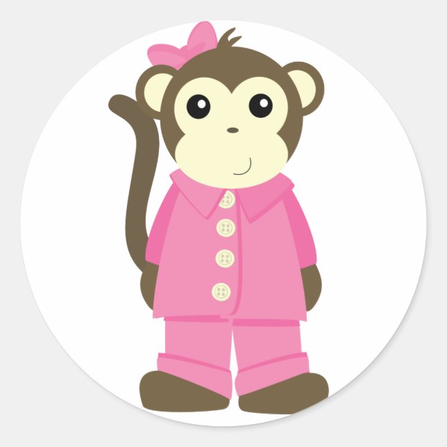 Monkey in Pajamas Classic Round Sticker (Front)
