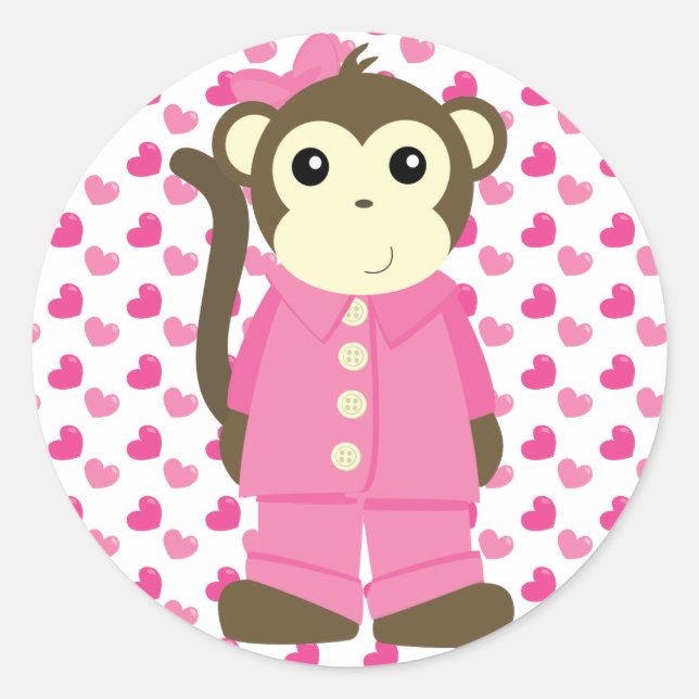 Monkey in Pajamas Classic Round Sticker (Front)