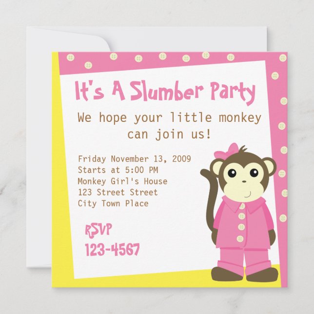 Monkey in Pajamas Invitation (Front)