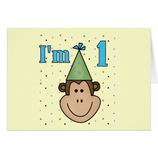 Monkey in Party Hat 1st Birthday Tshirts (Front Horizontal)