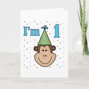 Monkey in Party Hat 1st Birthday Tshirts Card