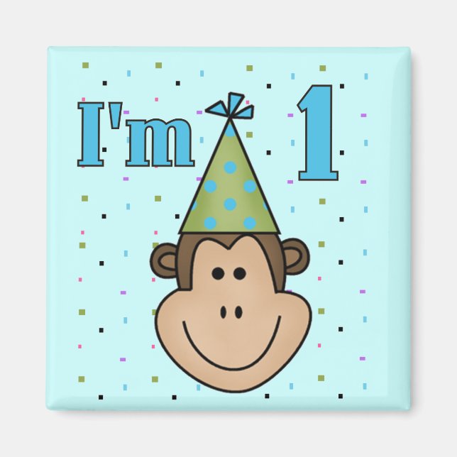 Monkey in Party Hat 1st Birthday Tshirts Magnet (Front)
