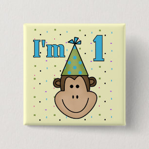 Monkey in Party Hat 1st Birthday Tshirts Pinback Button