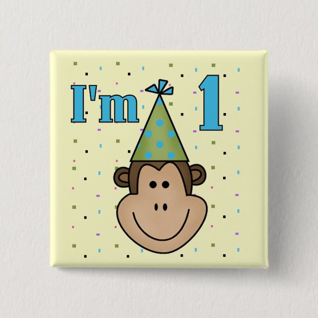 Monkey in Party Hat 1st Birthday Tshirts Pinback Button (Front)