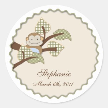 Monkey In Plaid Leaves Sticker by mybabybundles at Zazzle