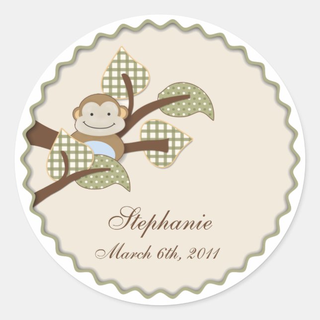 Monkey in Plaid Leaves Sticker (Front)