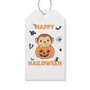 Monkey In Pumpkin Cute Monkeys Happy Halloween Gif Gift Tags