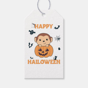 Monkey In Pumpkin Cute Monkeys Happy Halloween Gif Gift Tags