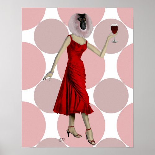 Monkey in Red Dress with wine Poster