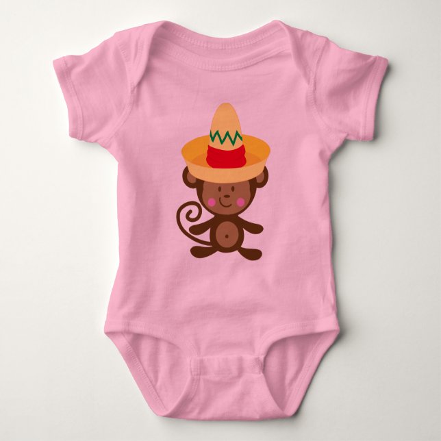 Monkey In Sombrero Gift Baby Bodysuit (Front)