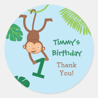 Monkey in the Jungle First Birthday Favor Sticker