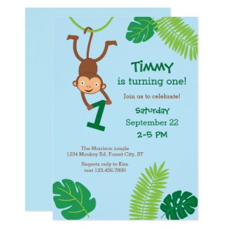 Monkey in the Jungle First Birthday Invitation