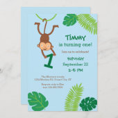 Monkey in the Jungle First Birthday Invitation (Front/Back)