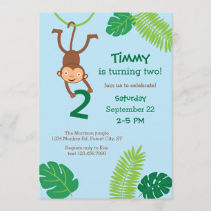 Monkey in the Jungle Second Birthday Invitation
