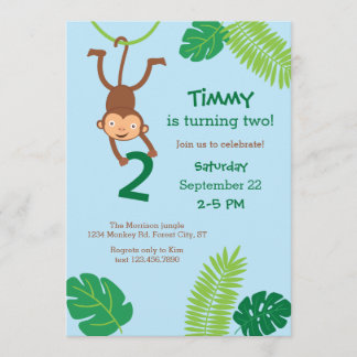 Monkey in the Jungle Second Birthday Invitation