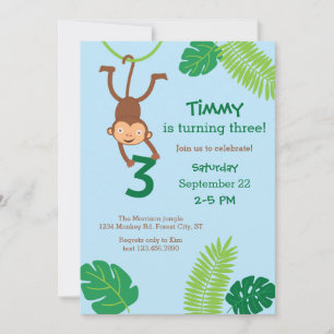 Monkey in the Jungle Third Birthday Invitation