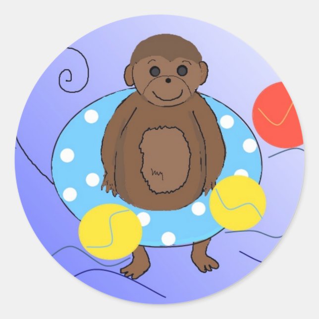 Monkey in the Pools Classic Round Sticker (Front)