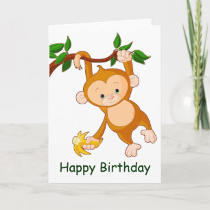 Monkey in Tree with Banana Birthday Card