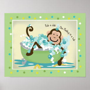 Monkey in Tub Bathroom Art Print - Dark Brown