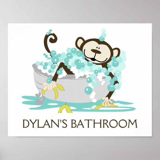 Monkey in Tub Bathroom Art Print - Personalized (Front)