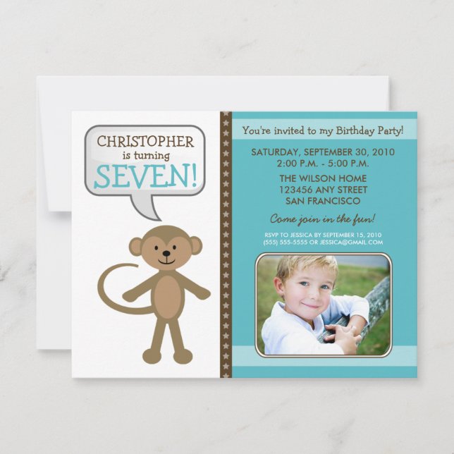 Monkey-ing Around Birthday Party Invite (blue) (Front)