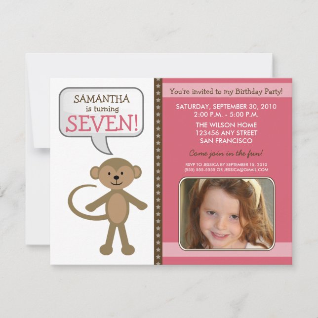 Monkey-ing Around Birthday Party Invite (pink) (Front)