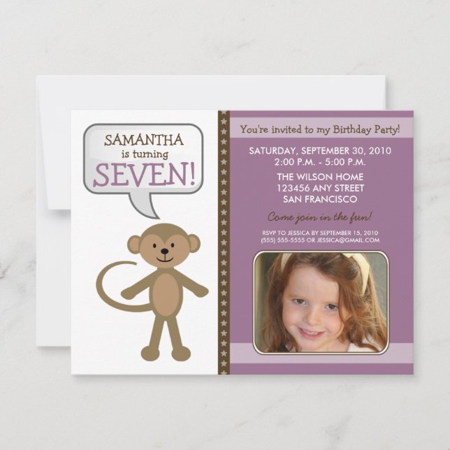 Monkey-ing Around Birthday Party Invite (purple) (Front)