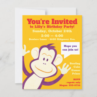 Monkey Invitations for Children's Birthday Party