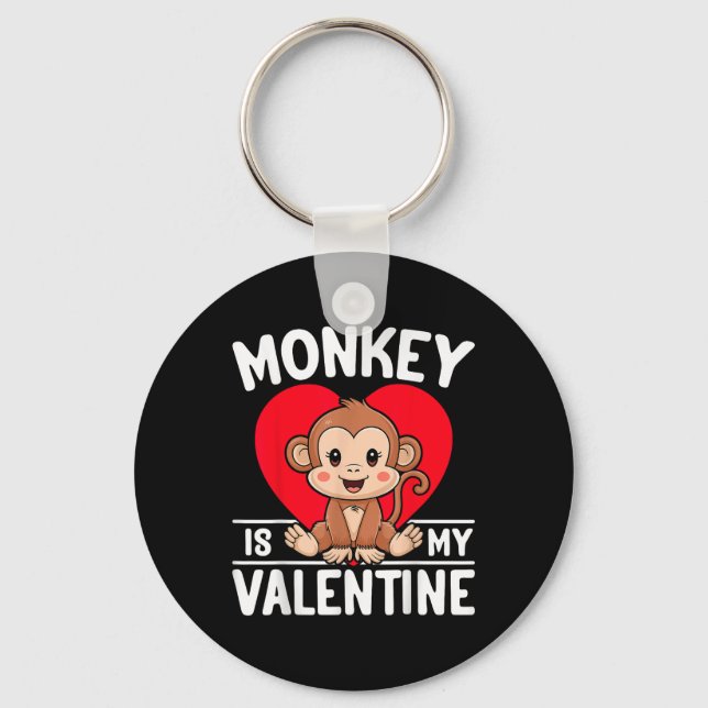 Monkey Is My Valentine Heart Cute Monkey Keychain (Front)