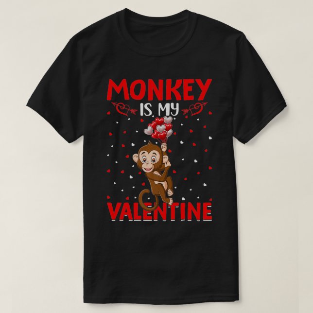 Monkey Is My Valentine Hearts Love Monkey Valentin T-Shirt (Design Front)