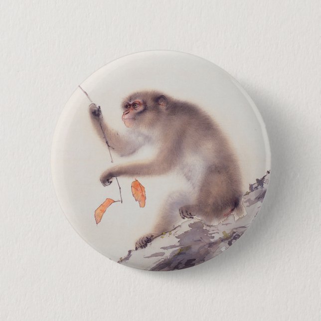Monkey Japanese Painting Chinese Zodiac Button (Front)