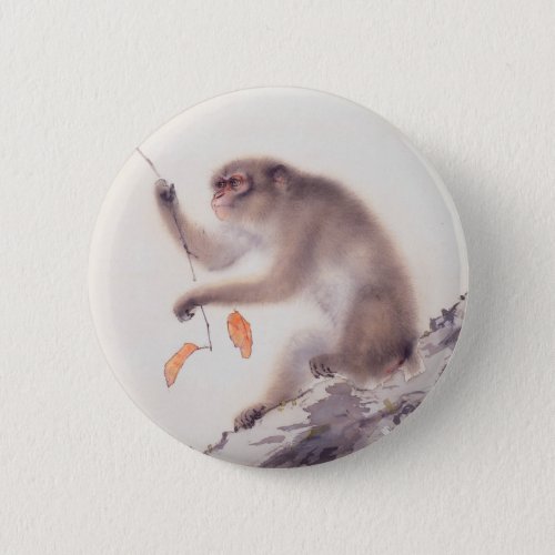 Monkey Japanese Painting Chinese Zodiac Button