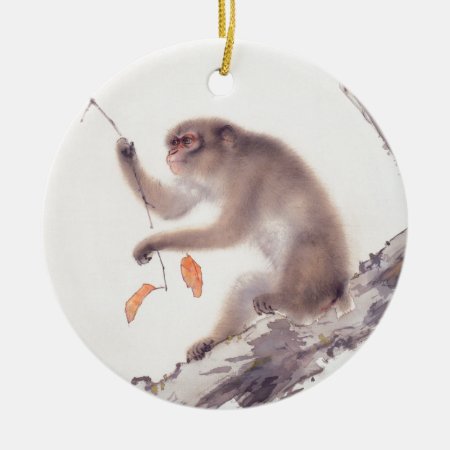 Monkey Japanese Painting Chinese Zodiac Round O Ceramic Ornament