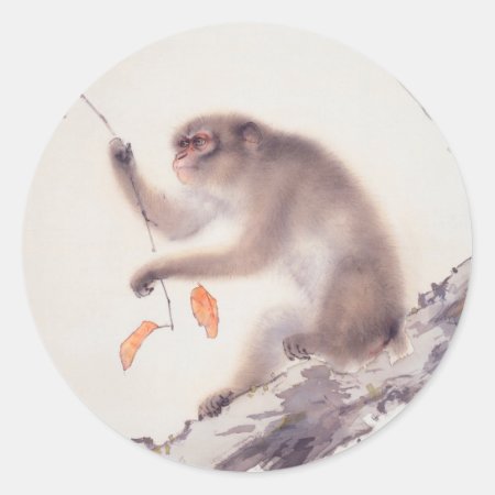 Monkey Japanese Painting Chinese Zodiac Round S Classic Round Sticker