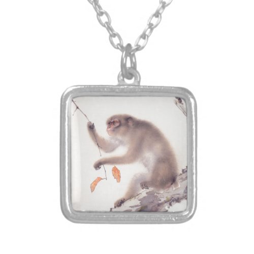 Monkey Japanese Painting Monkey Year Zodiac N Silver Plated Necklace