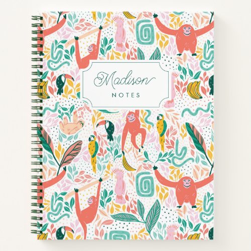 Monkey Jungle Animals Tropical Leaves  Notebook