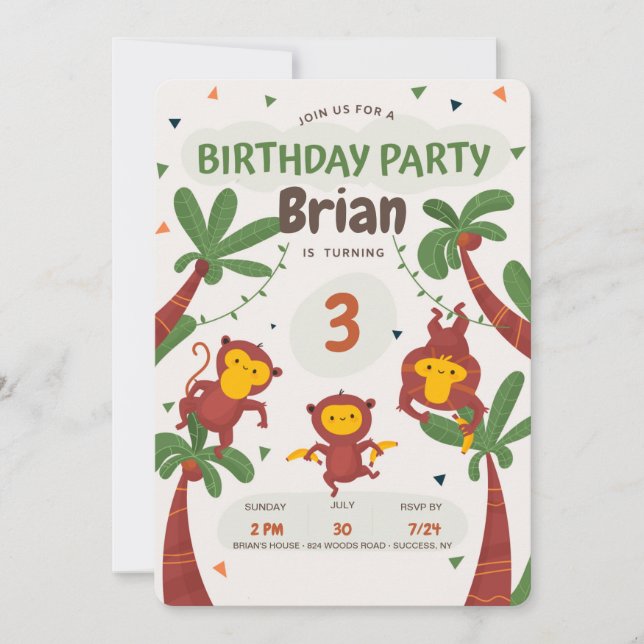 Monkey Jungle Birthday Party Invitation (Front)