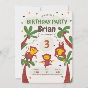 Monkey Jungle Birthday Party Invitation