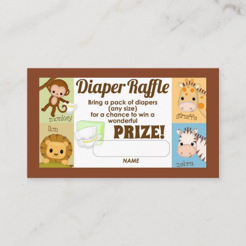 Monkey Jungle Diaper Raffle Tickets 100pk Business Card Templates