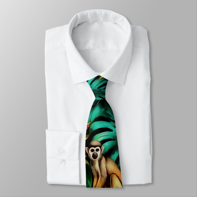 Monkey Jungle Dreams Seamless Surface Pattern Neck Tie (Tied)