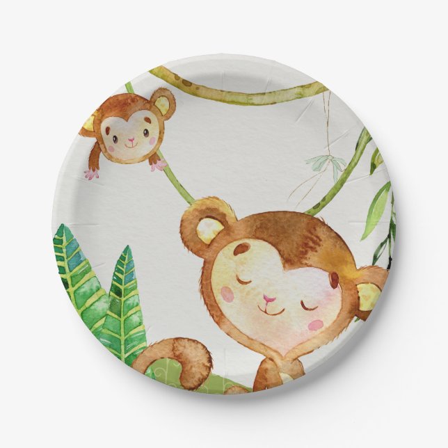 Monkey Jungle Party Paper Plates (Front)