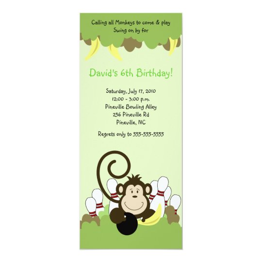 Monkey Jungle Safari Bowling Party 4x9 Card