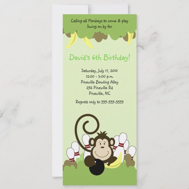 Monkey Jungle Safari Bowling Party 4x9 Invitation (Front)