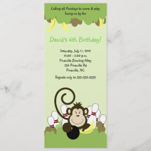 Monkey Jungle Safari Bowling Party 4x9 Invitation