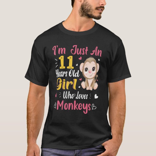 Monkey Just A Girl Who Loves Monkeys 11th Birthday T-Shirt (Front)