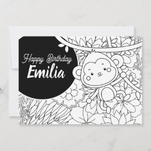 Monkey Kids Birthday Floral Coloring Holiday Card