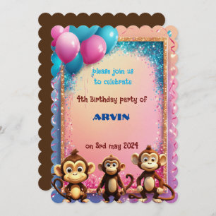 monkey kids birthday invitation