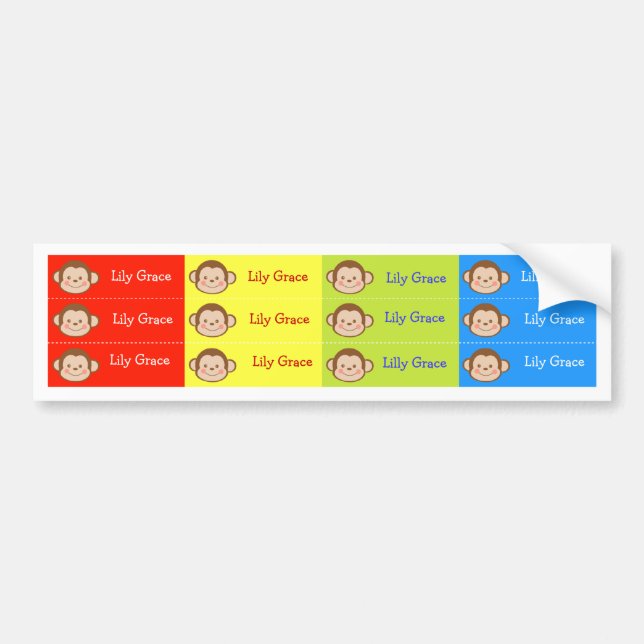 Monkey Kids Personalized name Waterproof Labels (Front)