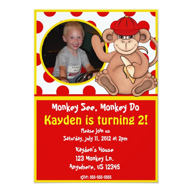 Monkey Kids Photo Birthday Invitation
